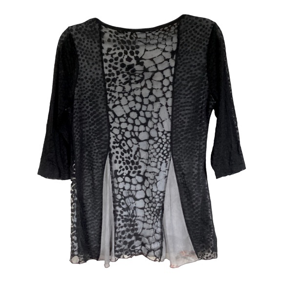 Fleur De Lis Collection Black 3/4 Sleeve Top Small EUC - Picture 2 of 6